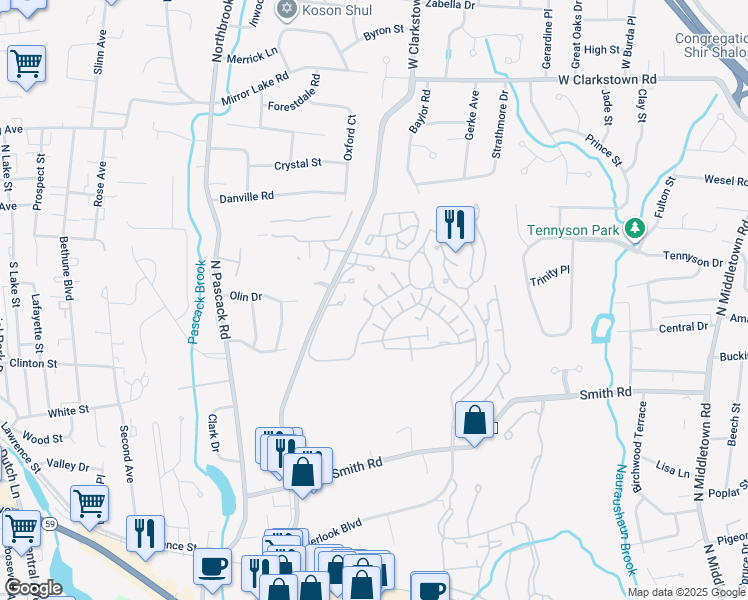map of restaurants, bars, coffee shops, grocery stores, and more near 4 Nottingham Court in Nanuet