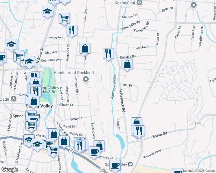 map of restaurants, bars, coffee shops, grocery stores, and more near 2 Albacon Road in Nanuet