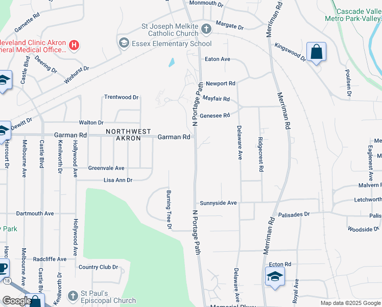 map of restaurants, bars, coffee shops, grocery stores, and more near 666 North Portage Path in Akron