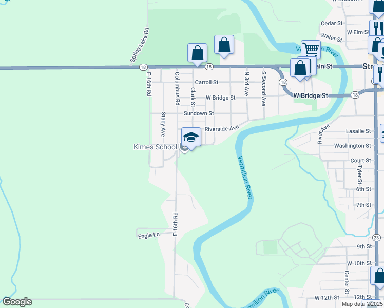 map of restaurants, bars, coffee shops, grocery stores, and more near 1207 Reading Street in Streator