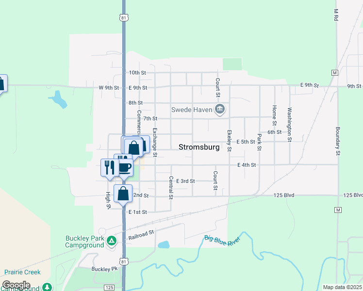 map of restaurants, bars, coffee shops, grocery stores, and more near 407 5th Street in Stromsburg