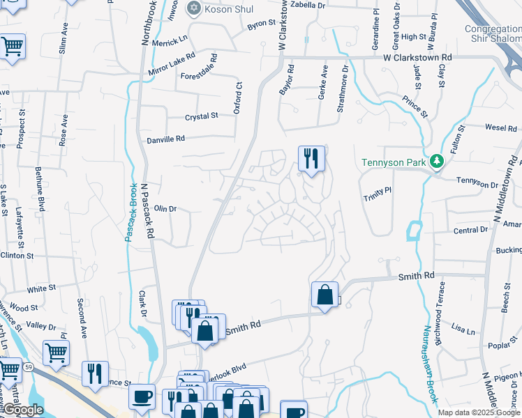 map of restaurants, bars, coffee shops, grocery stores, and more near 1 Wyndham Court in Nanuet