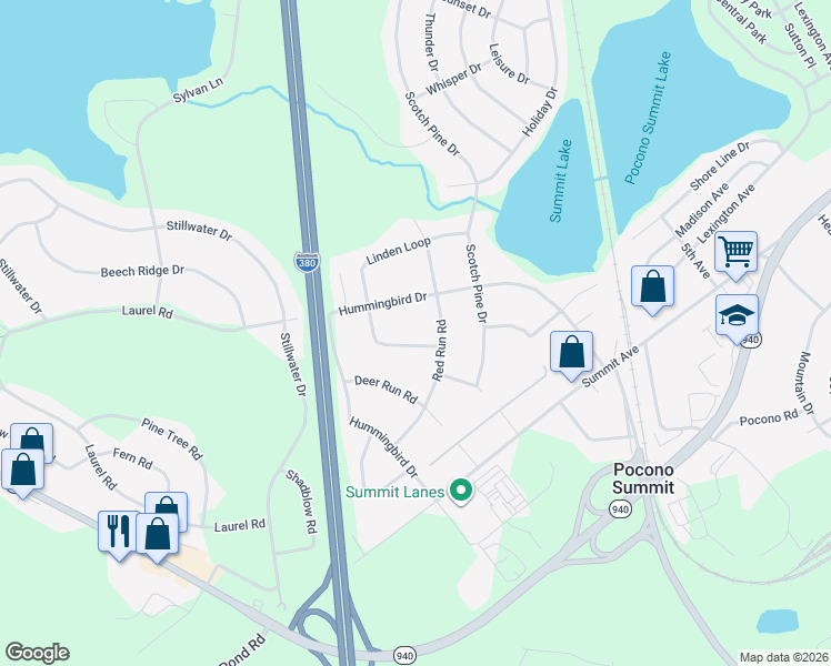 map of restaurants, bars, coffee shops, grocery stores, and more near 307 Linden Loop in Pocono Summit