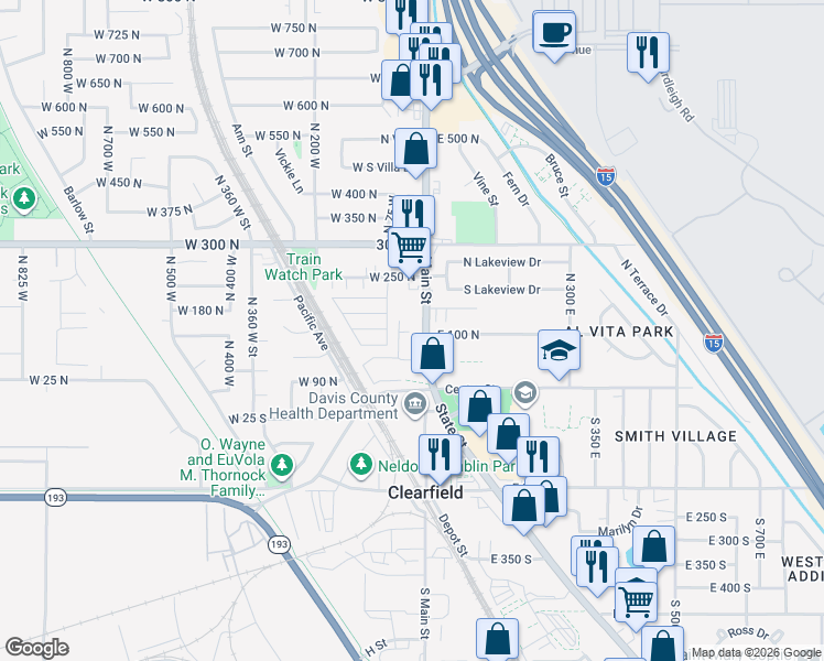 map of restaurants, bars, coffee shops, grocery stores, and more near 101 North Main Street in Clearfield