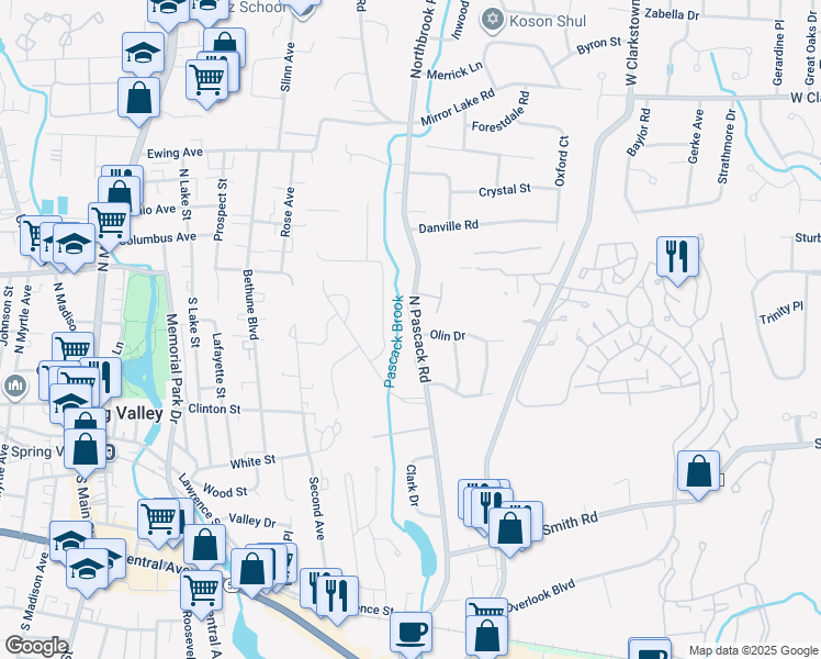 map of restaurants, bars, coffee shops, grocery stores, and more near Forest Glen Court in Nanuet