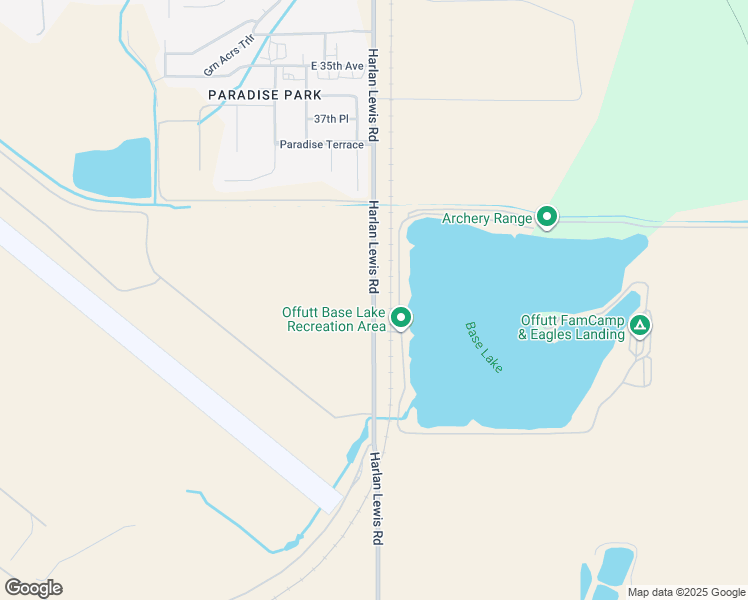 map of restaurants, bars, coffee shops, grocery stores, and more near 13201 Harlan Lewis Road in Offutt Air Force Base