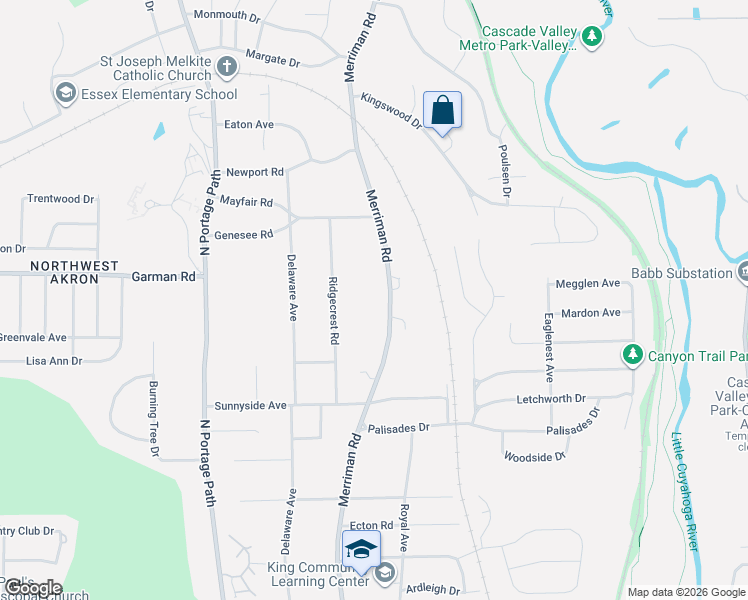 map of restaurants, bars, coffee shops, grocery stores, and more near 856 Merriman Road in Akron