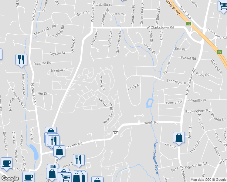 map of restaurants, bars, coffee shops, grocery stores, and more near 137 Treetop Circle in Nanuet