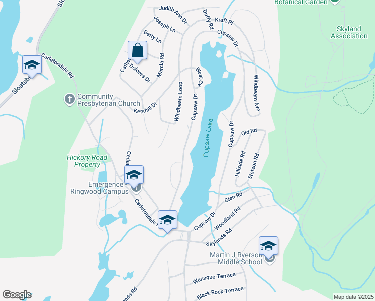 map of restaurants, bars, coffee shops, grocery stores, and more near 344 Cupsaw Drive in Ringwood
