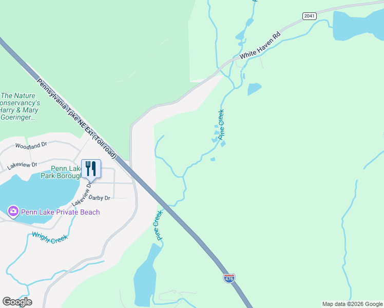 map of restaurants, bars, coffee shops, grocery stores, and more near in Penn Lake Park