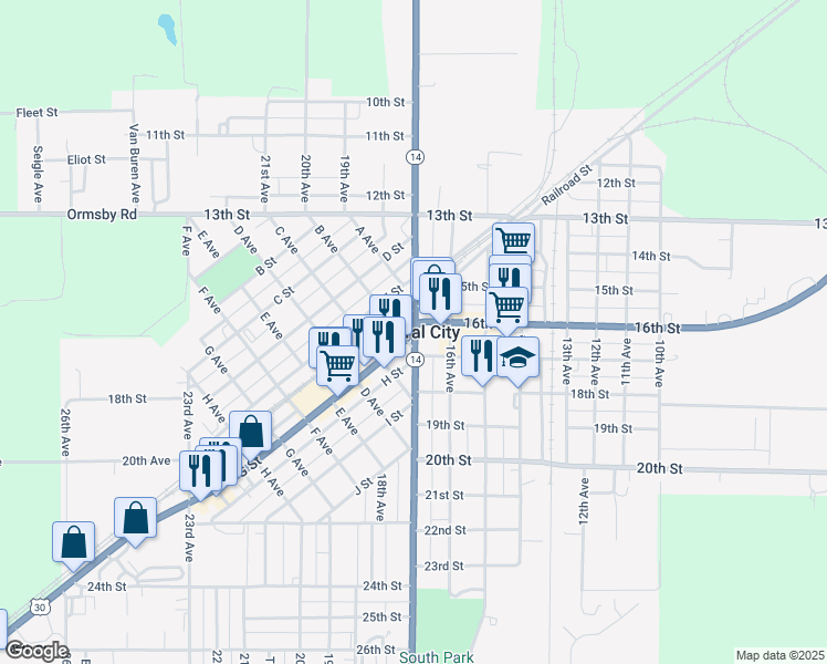 map of restaurants, bars, coffee shops, grocery stores, and more near in Central City
