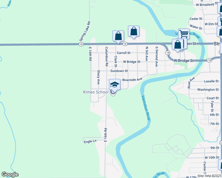 map of restaurants, bars, coffee shops, grocery stores, and more near 1207 Reading Street in Streator