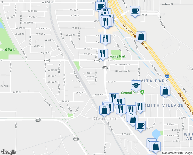 map of restaurants, bars, coffee shops, grocery stores, and more near 59 Deer Creek in Clearfield