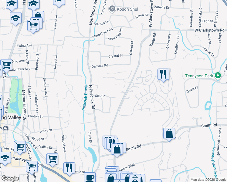 map of restaurants, bars, coffee shops, grocery stores, and more near 2 Alexander Court in Nanuet