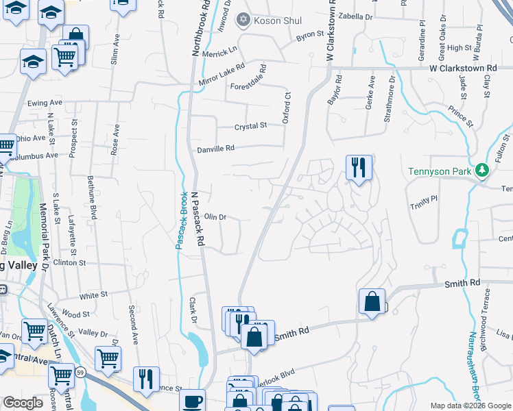 map of restaurants, bars, coffee shops, grocery stores, and more near 103 Alexander Court in Nanuet