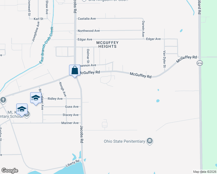 map of restaurants, bars, coffee shops, grocery stores, and more near 1072 East Way Drive in Youngstown