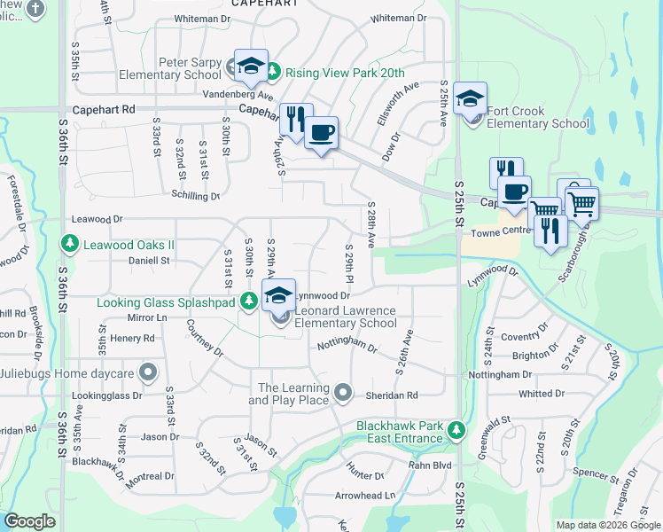 map of restaurants, bars, coffee shops, grocery stores, and more near 2903 Redwing Circle in Bellevue