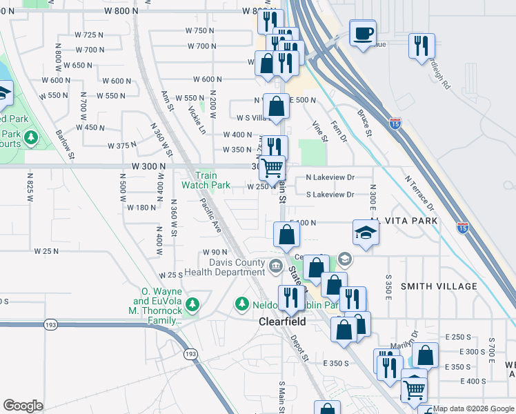 map of restaurants, bars, coffee shops, grocery stores, and more near South Weber in South Weber
