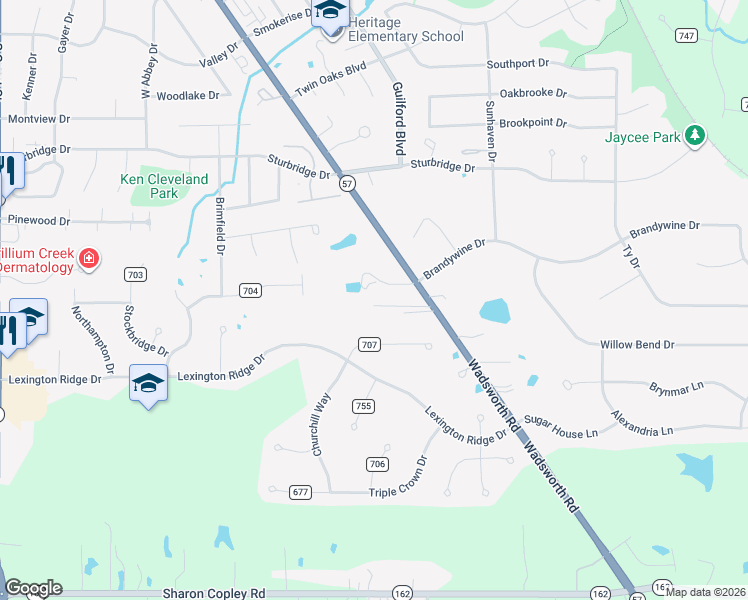 map of restaurants, bars, coffee shops, grocery stores, and more near 5816 Wadsworth Road in Medina