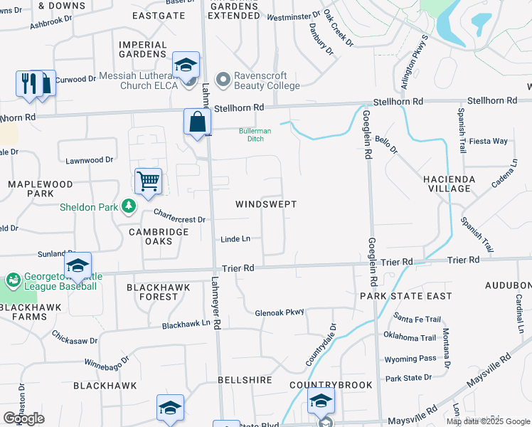 map of restaurants, bars, coffee shops, grocery stores, and more near in Fort Wayne