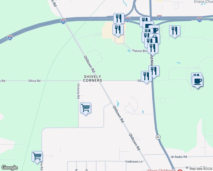 map of restaurants, bars, coffee shops, grocery stores, and more near 5655-6009 Silica Road in Austintown