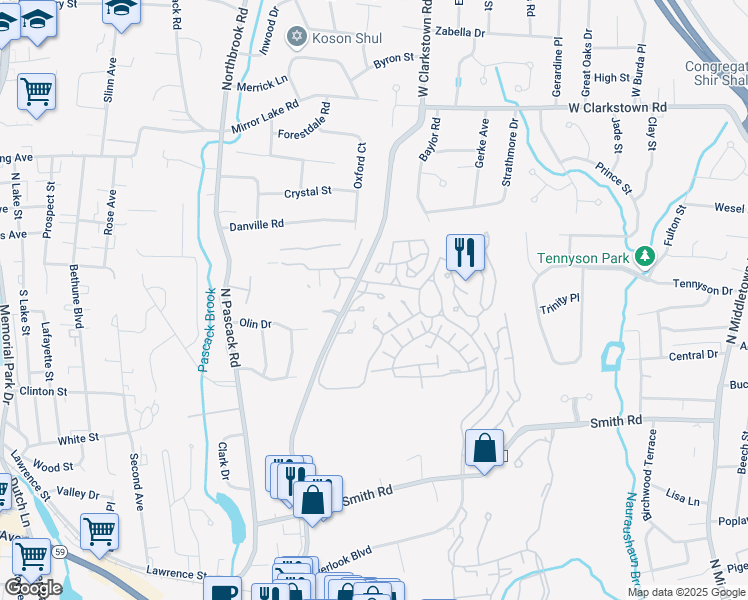 map of restaurants, bars, coffee shops, grocery stores, and more near 8 Kensington Court in Nanuet