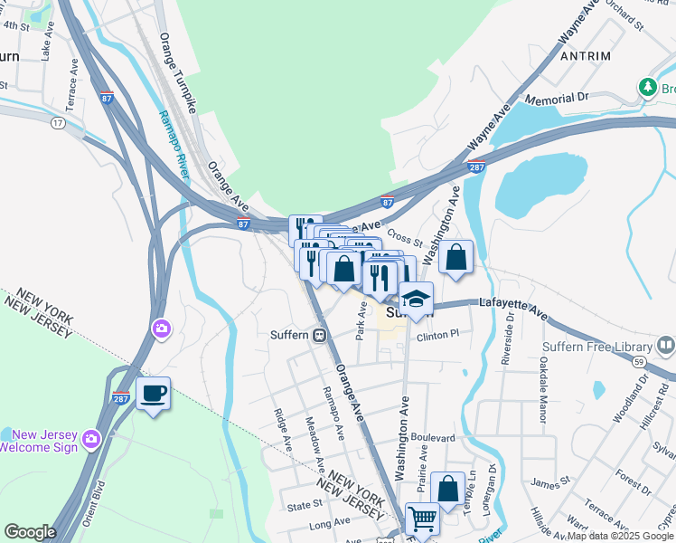 map of restaurants, bars, coffee shops, grocery stores, and more near 15 Chestnut Street in Suffern