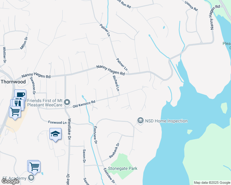 map of restaurants, bars, coffee shops, grocery stores, and more near 65 Richard Lane in Thornwood