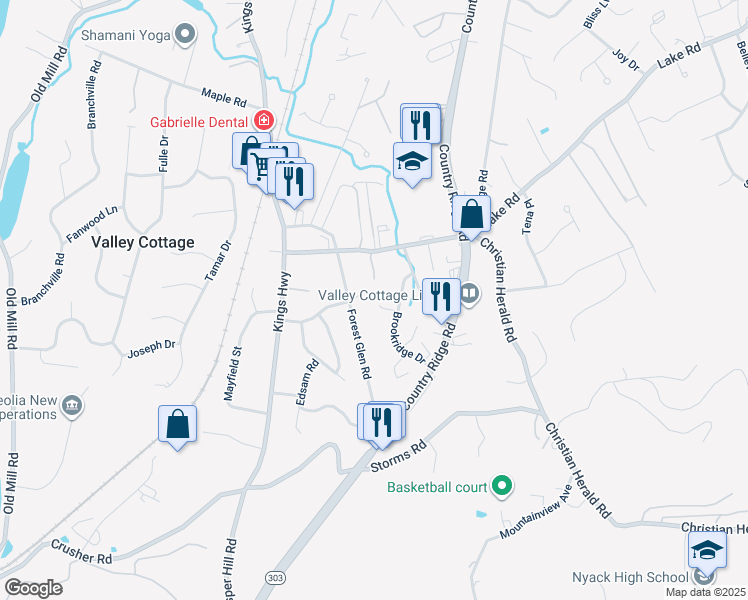 map of restaurants, bars, coffee shops, grocery stores, and more near 78 Brookridge Court in Valley Cottage