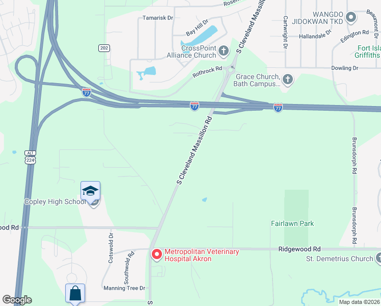 map of restaurants, bars, coffee shops, grocery stores, and more near 765 South Cleveland Massillon Road in Fairlawn