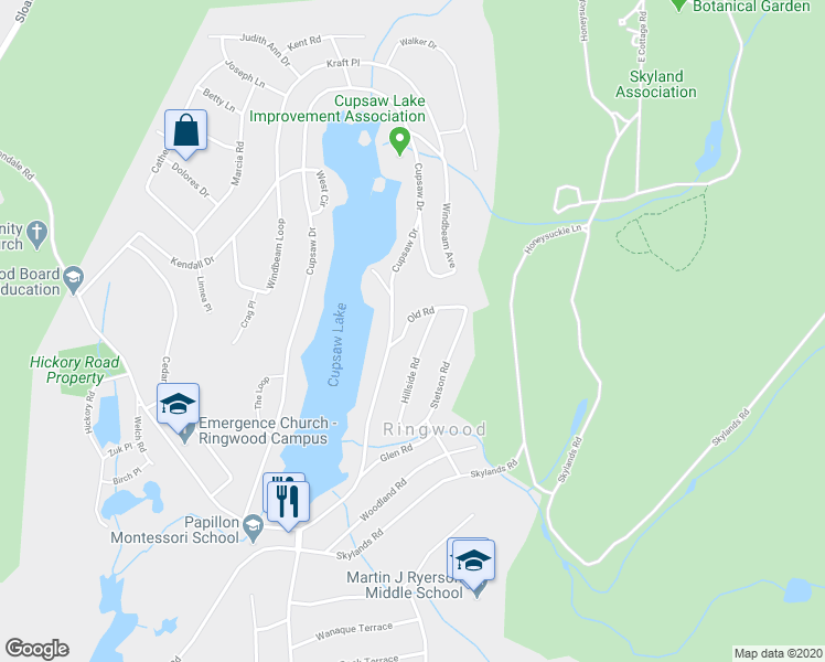 map of restaurants, bars, coffee shops, grocery stores, and more near 10 Old Road in Ringwood