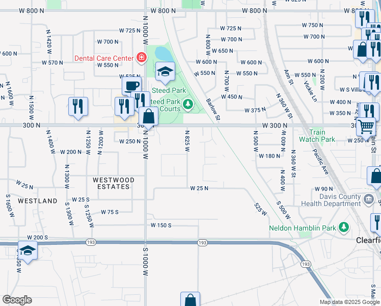 map of restaurants, bars, coffee shops, grocery stores, and more near 208 North 825 West in Clearfield