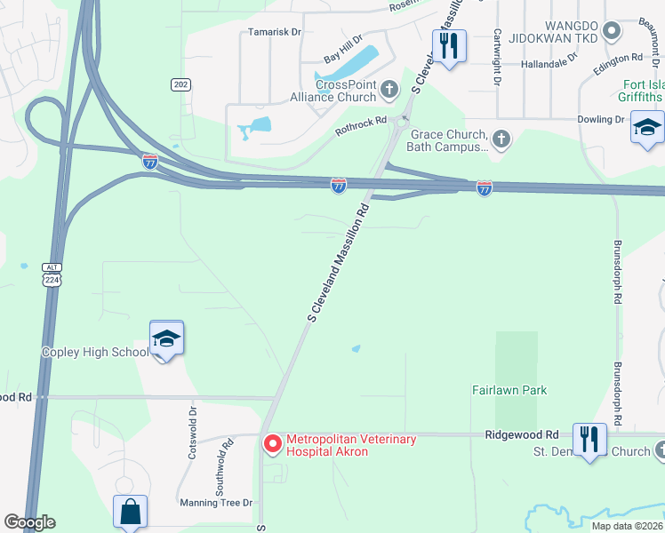 map of restaurants, bars, coffee shops, grocery stores, and more near 765 South Cleveland Massillon Road in Fairlawn