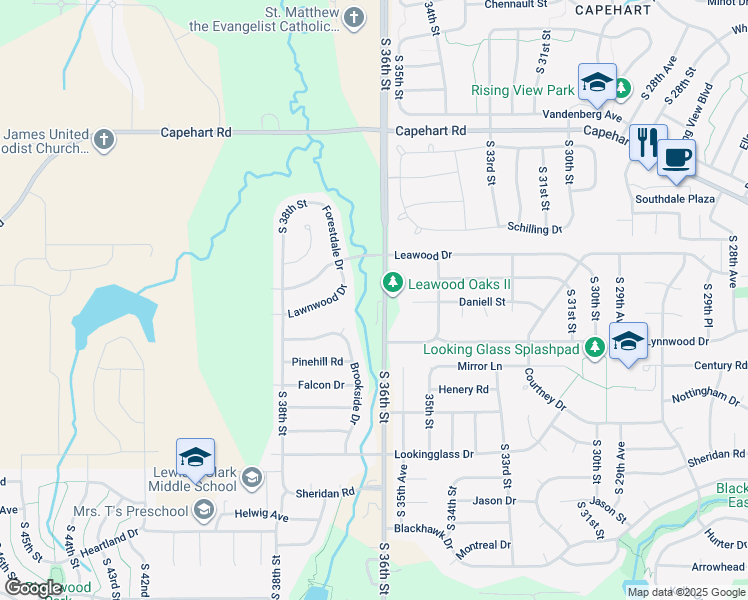 map of restaurants, bars, coffee shops, grocery stores, and more near 12904 South 36th Street in Bellevue