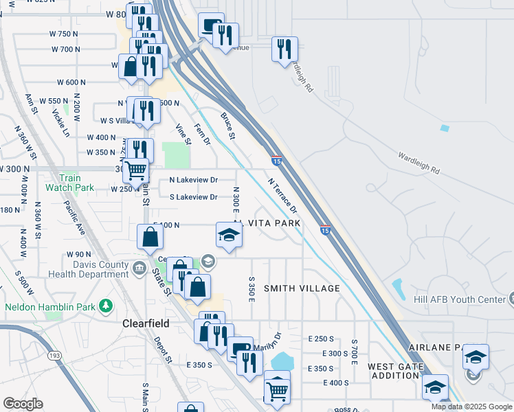 map of restaurants, bars, coffee shops, grocery stores, and more near 186 Sycamore Circle in Clearfield