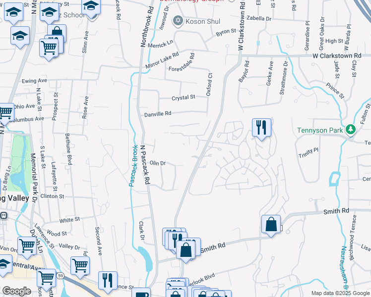 map of restaurants, bars, coffee shops, grocery stores, and more near 10 Versailles Way in Nanuet