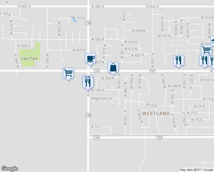 map of restaurants, bars, coffee shops, grocery stores, and more near 178 N 1850 W in West Point