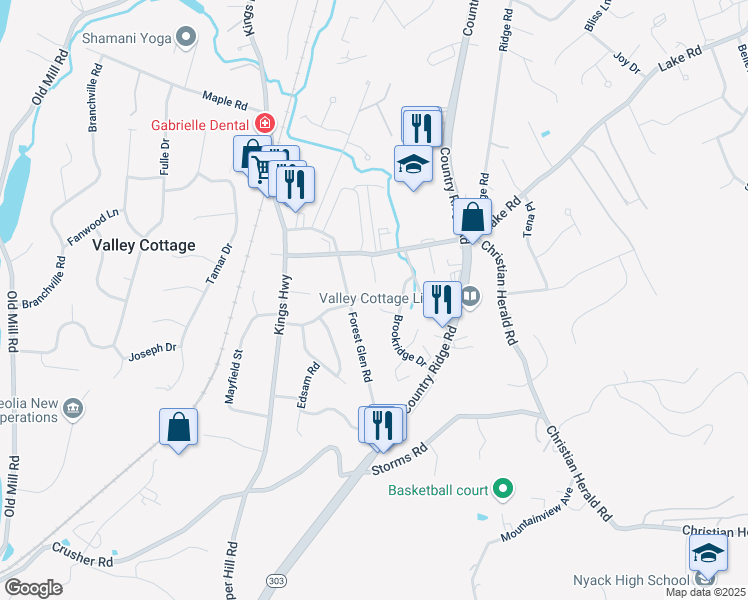 map of restaurants, bars, coffee shops, grocery stores, and more near 78 Brookridge Court in Valley Cottage
