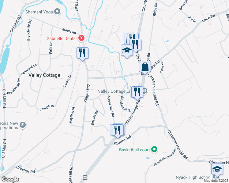 map of restaurants, bars, coffee shops, grocery stores, and more near 78 Brookridge Court in Valley Cottage