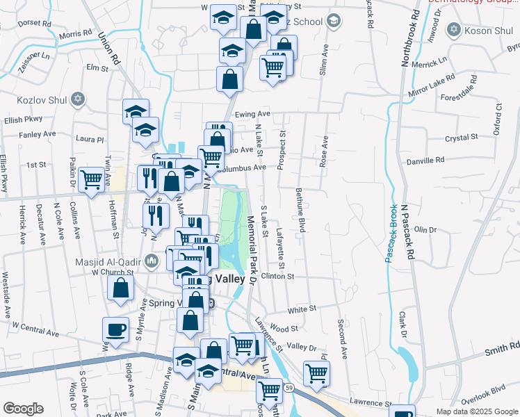 map of restaurants, bars, coffee shops, grocery stores, and more near 20 Memorial Park Drive in Spring Valley