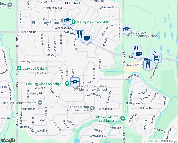 map of restaurants, bars, coffee shops, grocery stores, and more near 2903 Redwing Circle in Bellevue