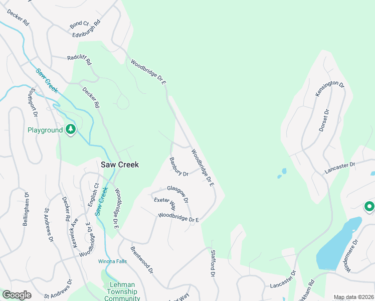 map of restaurants, bars, coffee shops, grocery stores, and more near Woodbridge Drive East in Pike County