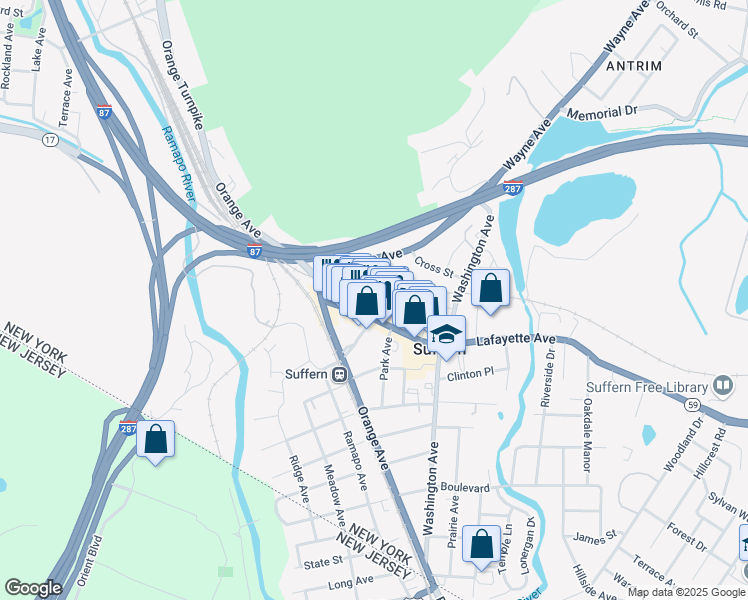 map of restaurants, bars, coffee shops, grocery stores, and more near 15 Chestnut Street in Suffern