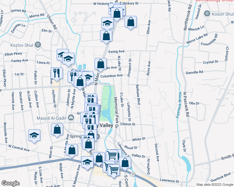 map of restaurants, bars, coffee shops, grocery stores, and more near 20 Memorial Park Drive in Spring Valley