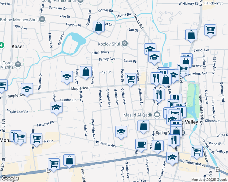 map of restaurants, bars, coffee shops, grocery stores, and more near 79 N Cole Ave in Spring Valley