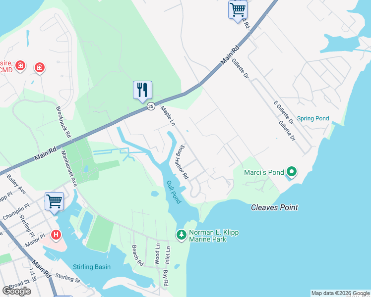 map of restaurants, bars, coffee shops, grocery stores, and more near 55 Snug Harbor Road in Greenport