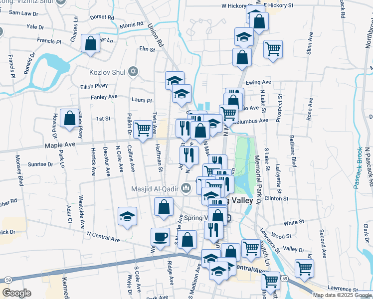 map of restaurants, bars, coffee shops, grocery stores, and more near 41 North Myrtle Avenue in Spring Valley