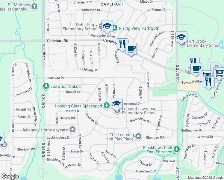 map of restaurants, bars, coffee shops, grocery stores, and more near 12908 S 29th Ave in Bellevue