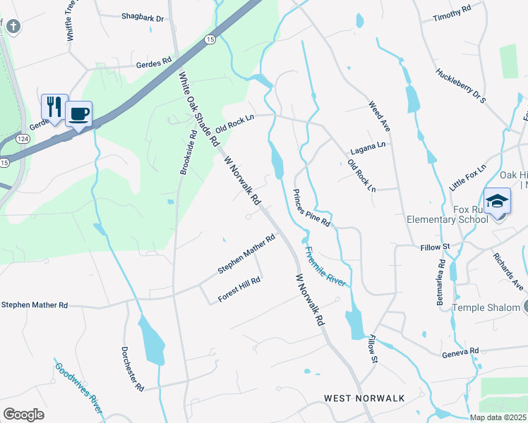 map of restaurants, bars, coffee shops, grocery stores, and more near 239 West Norwalk Road in Norwalk