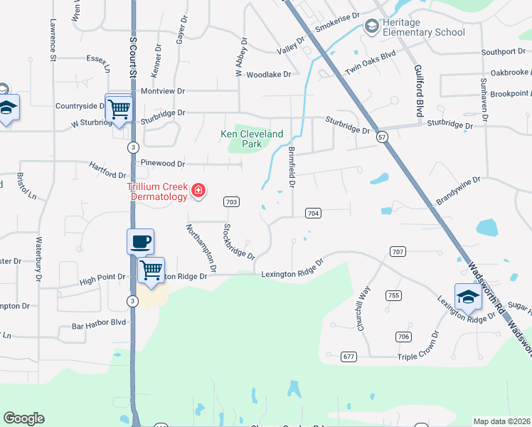 map of restaurants, bars, coffee shops, grocery stores, and more near 5788 New Haven Drive in Medina